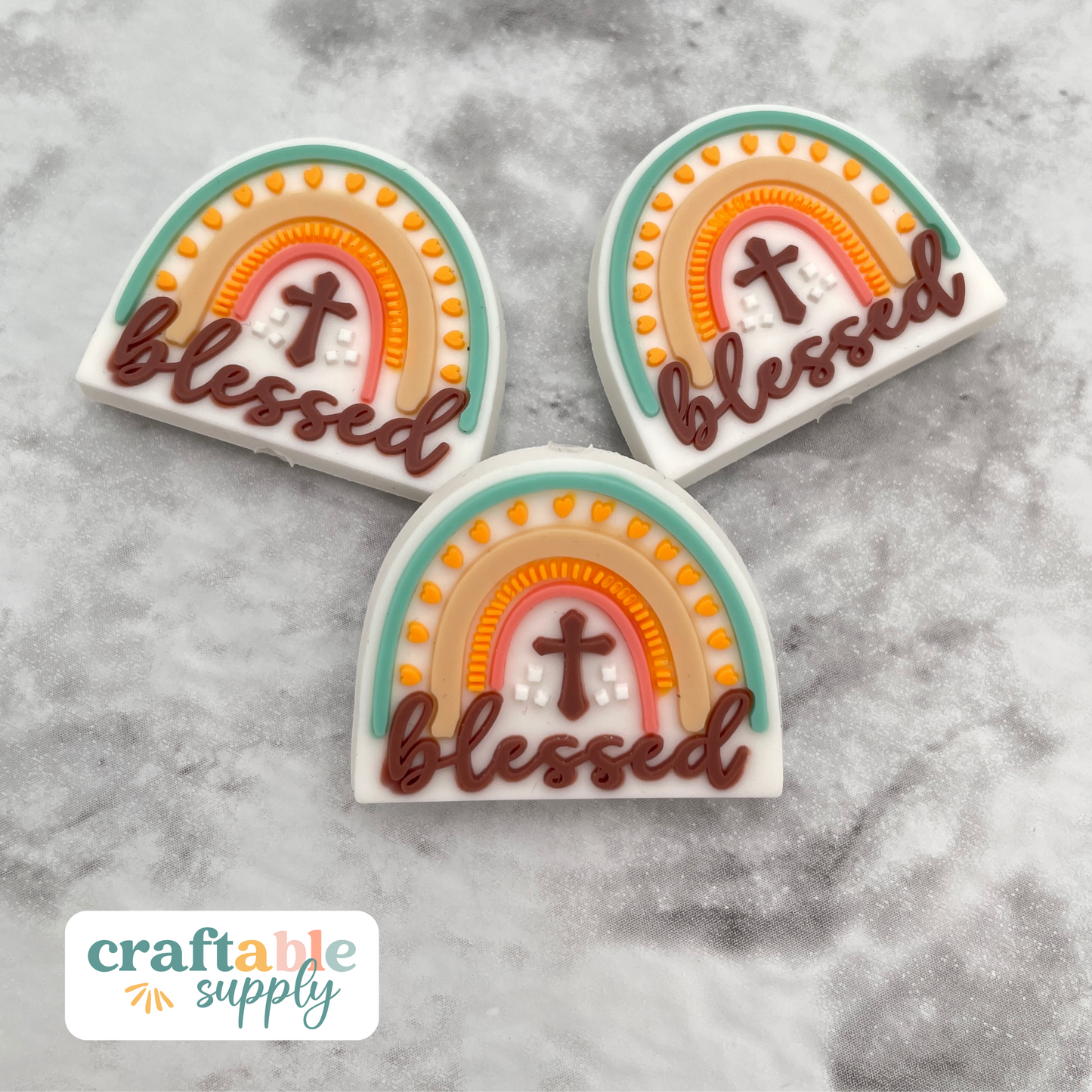 Blessed Cross Rainbow Soft PVC Focal Bead