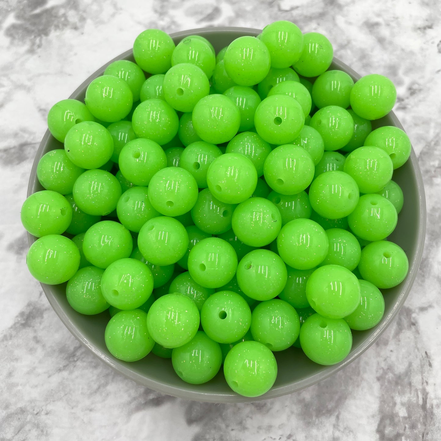 15mm Round Silicone Beads - Green Jelly Glitter