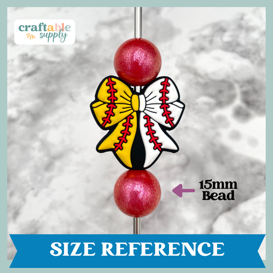 Half Baseball Half Softball Bow Silicone Focal Bead