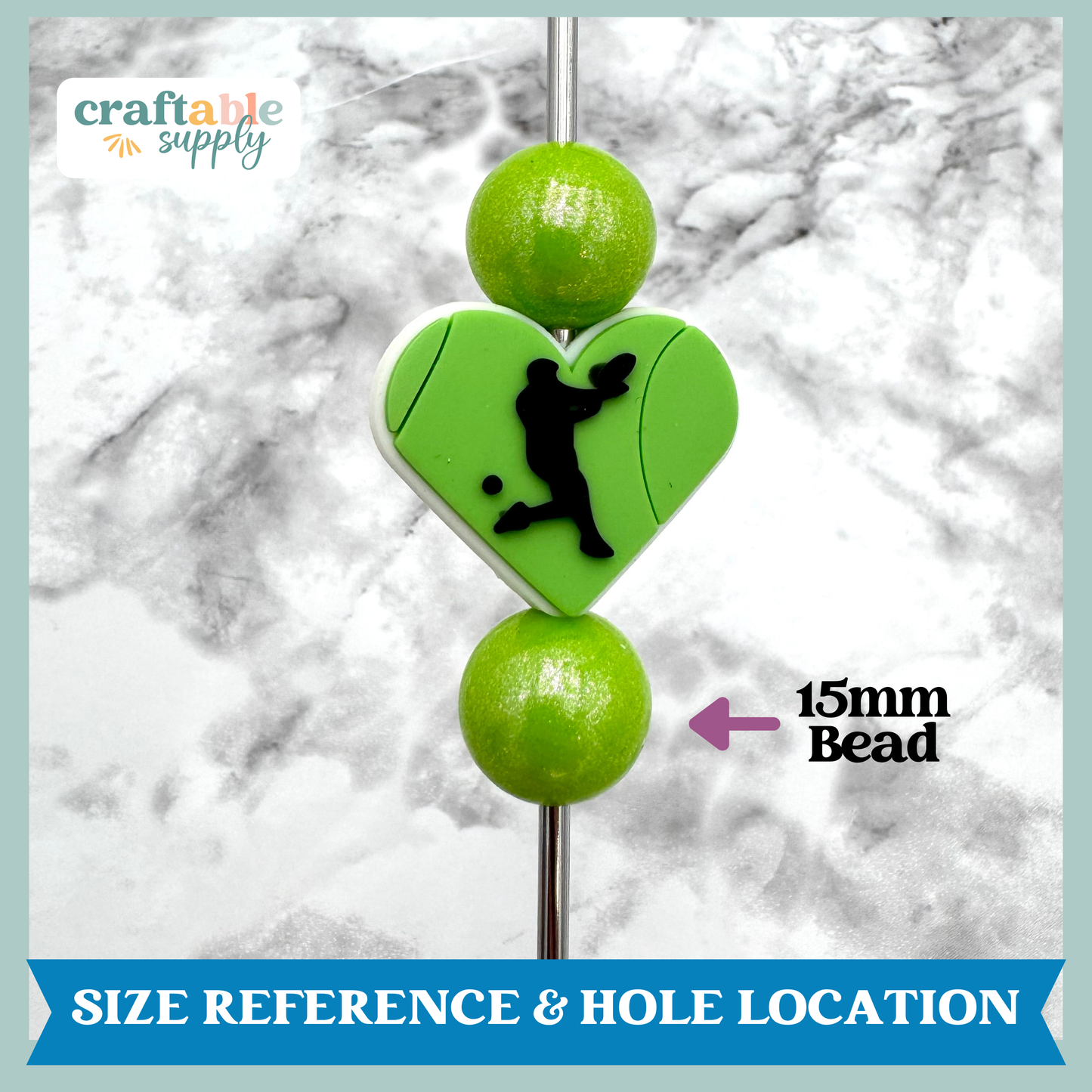 Tennis Player Heart Soft PVC Focal Bead