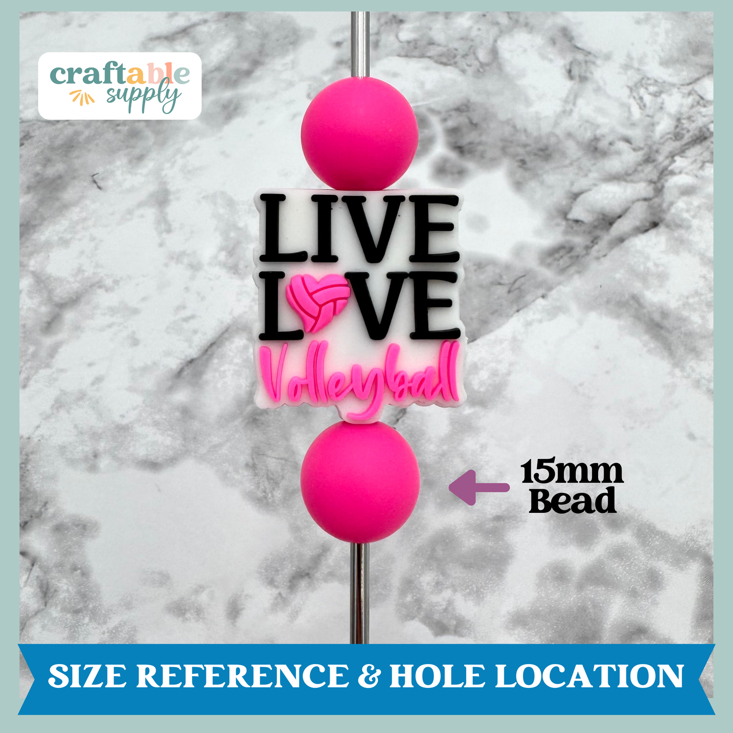 Live Love Volleyball Soft PVC Focal Bead