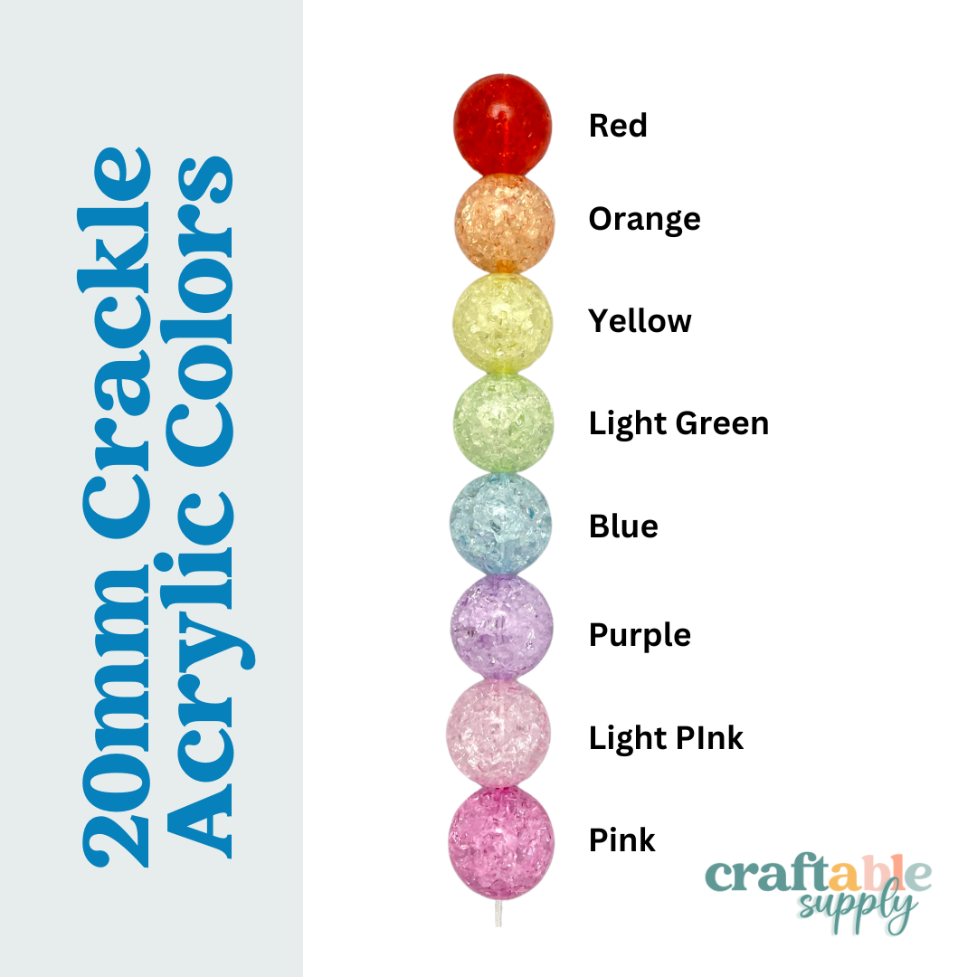 20mm Crackle Acrylic Bubblegum Beads Rainbow Pack