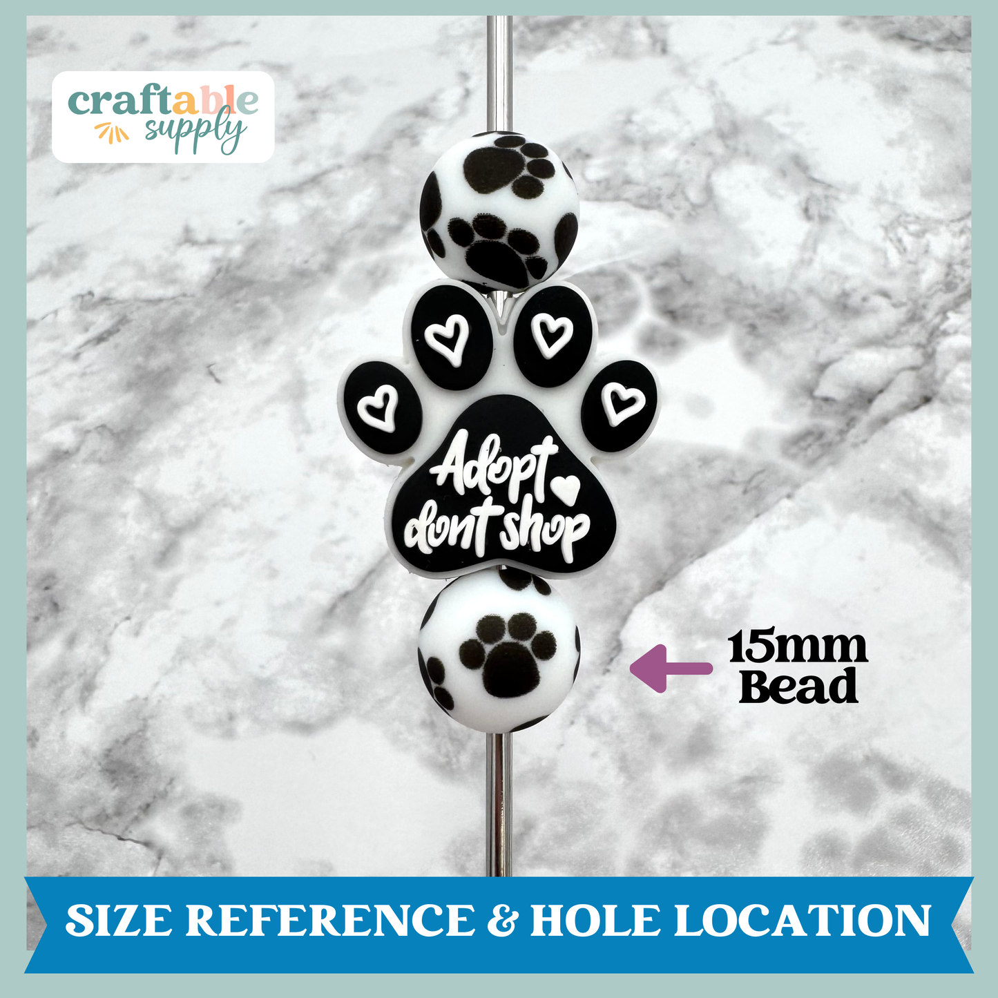 Adopt Dont Shop Paw Soft PVC Focal Bead