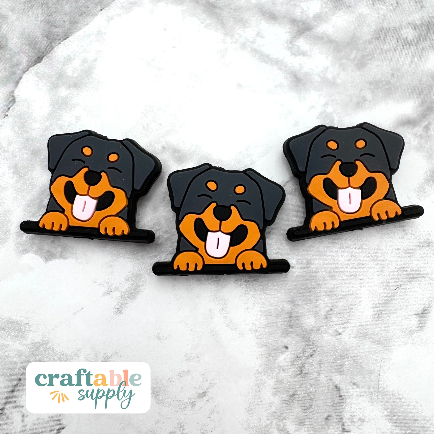 Rottweiler Dog Face Soft PVC Focal Bead