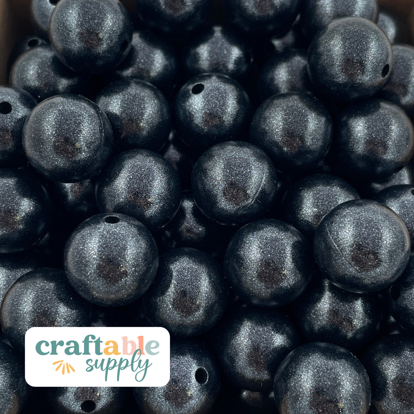 15mm Round Silicone Beads - Black Opal