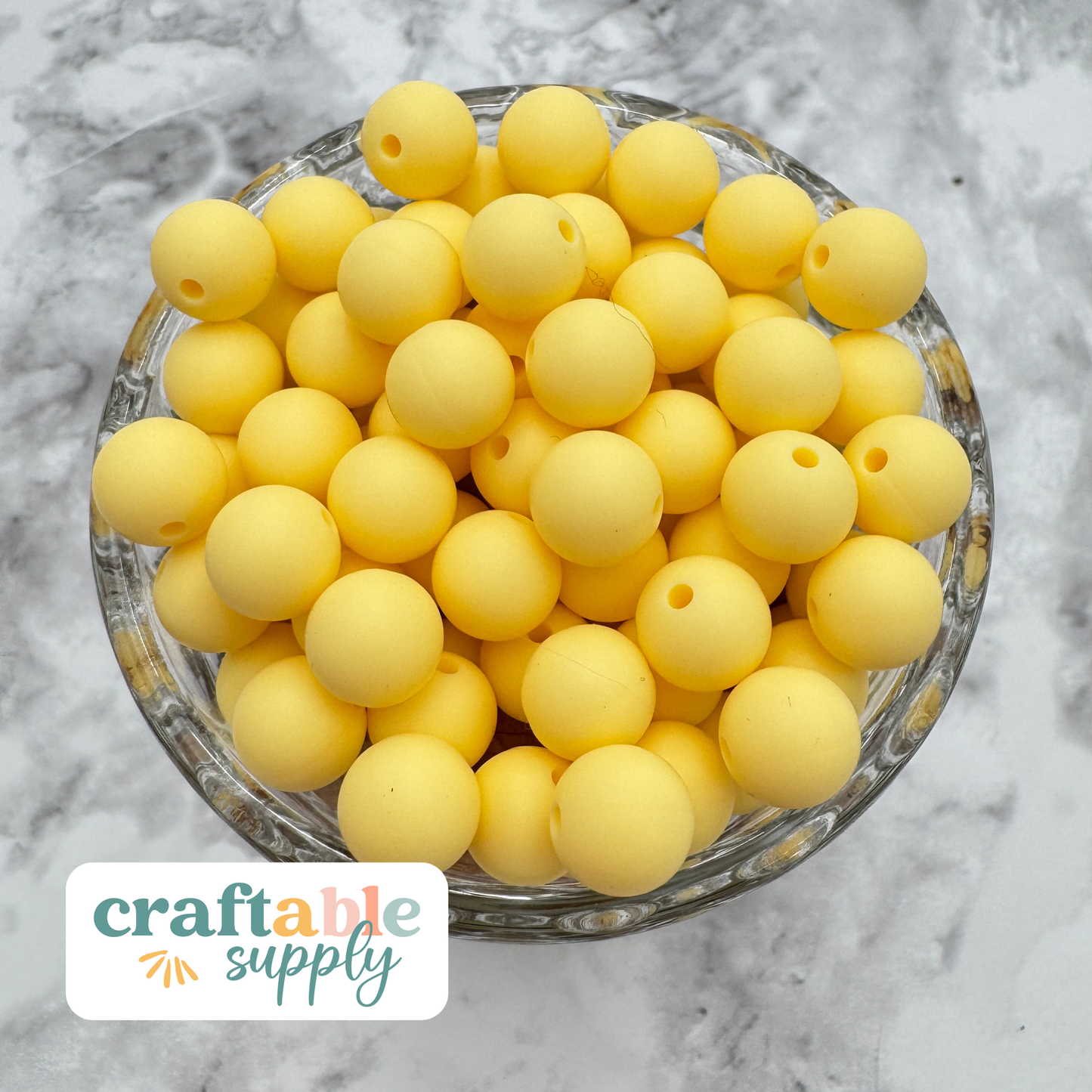 9mm Round Silicone Beads - Butter Yellow