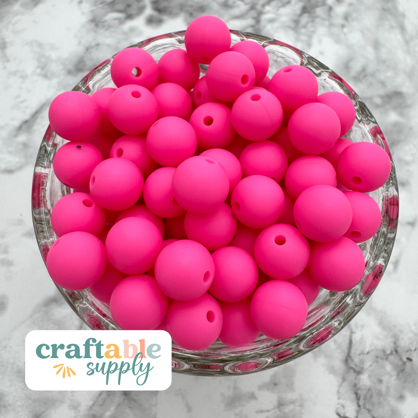 9mm Round Silicone Beads - Hot Pink