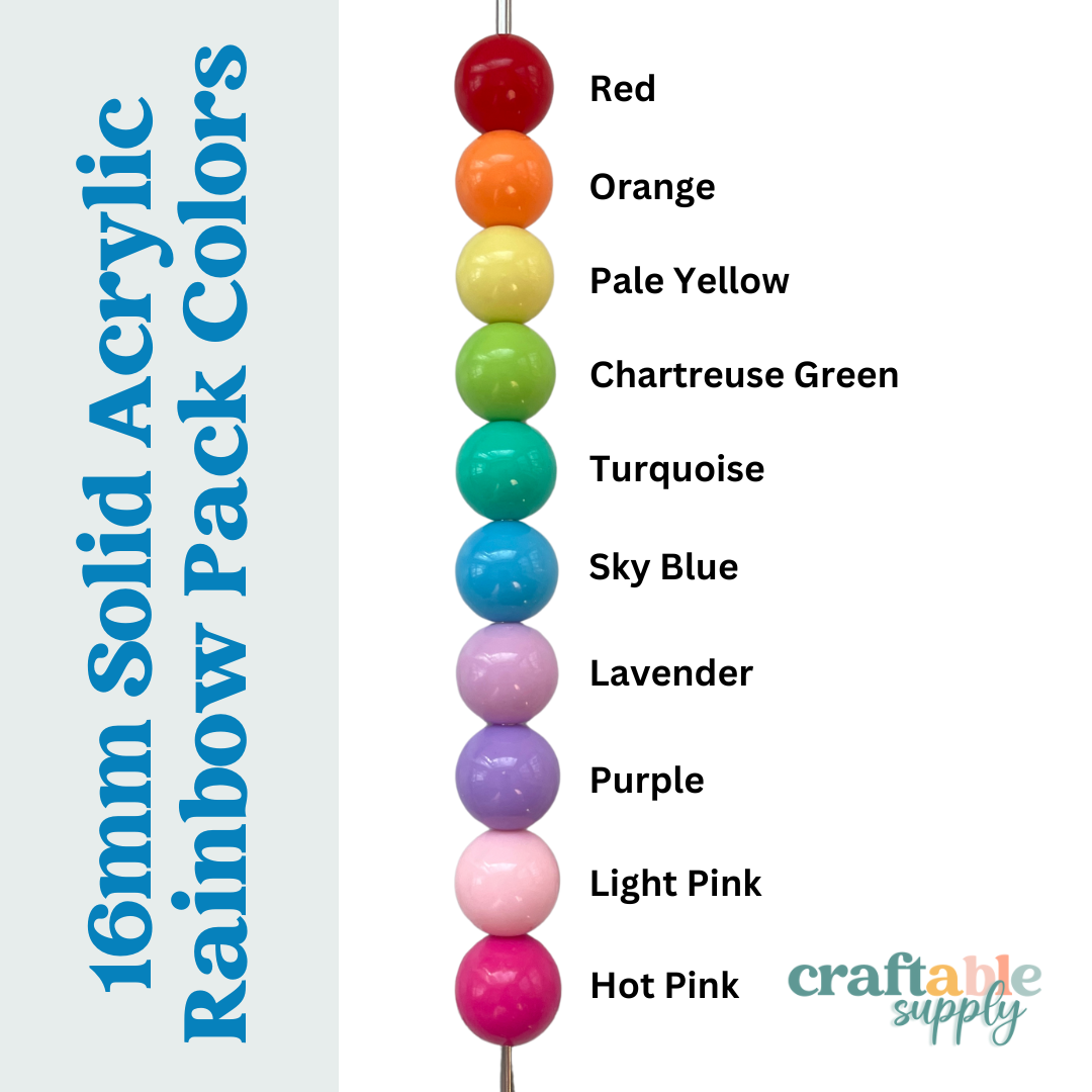 16mm Solid Color Acrylic Bead Rainbow Pack (100pcs)