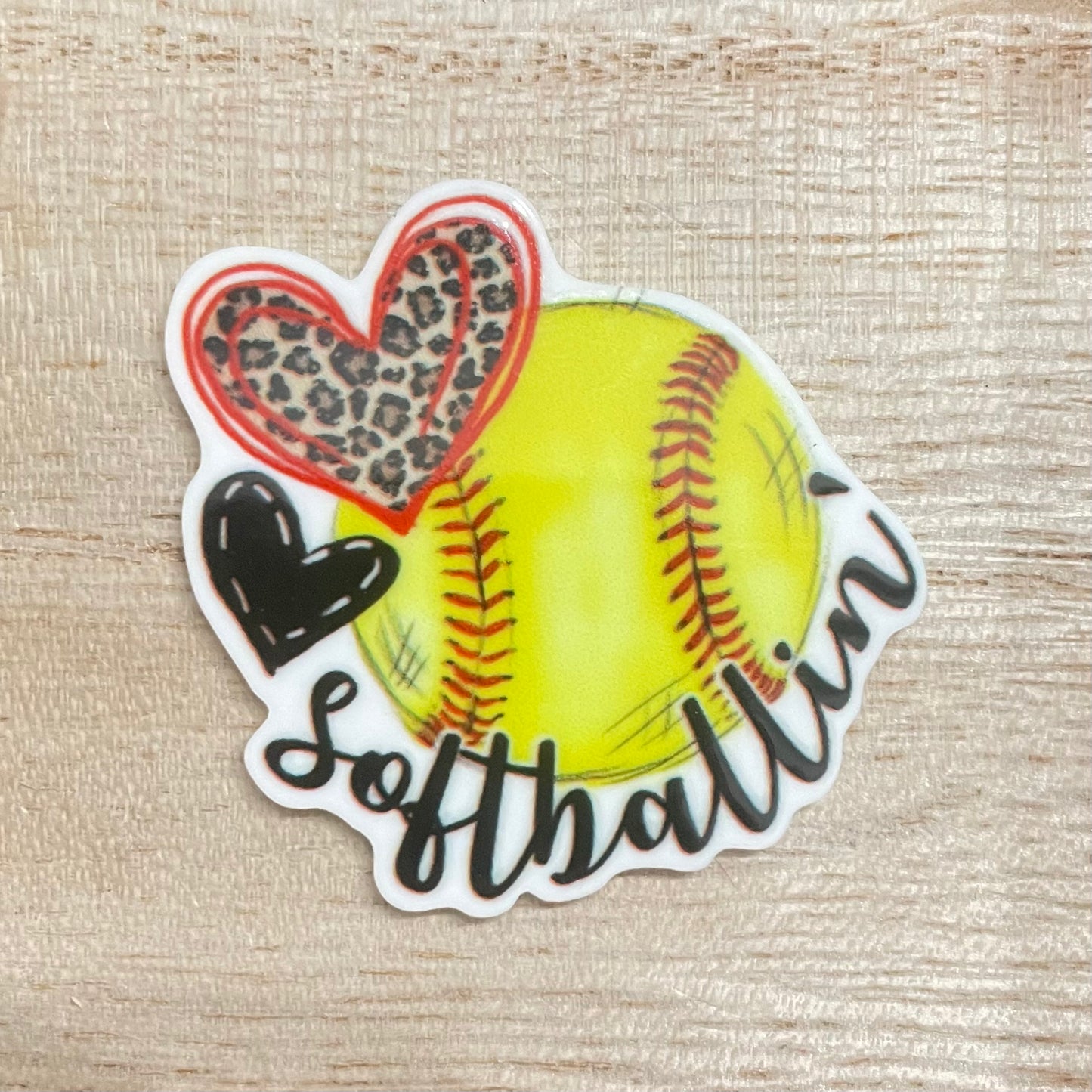 Softballin' Leopard Heart Planar Resin Flatback