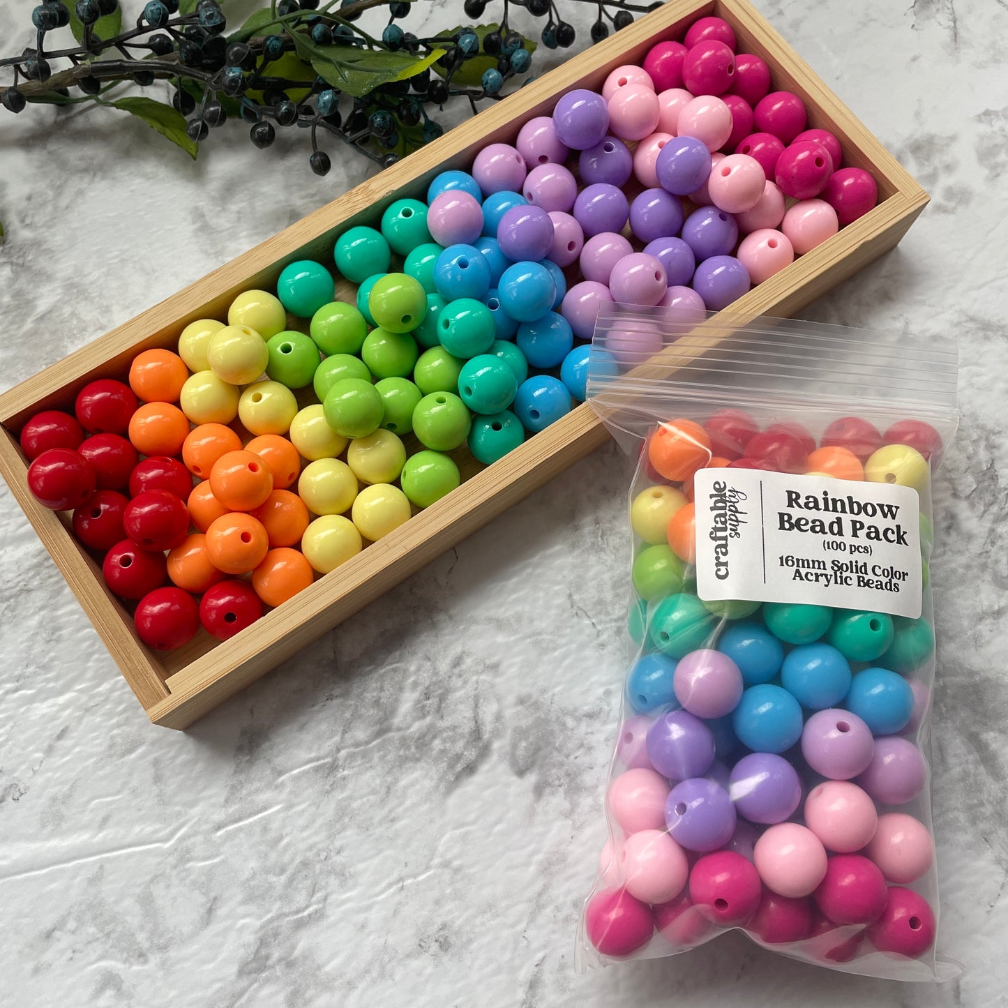 16mm Solid Color Acrylic Bead Rainbow Pack (100pcs)