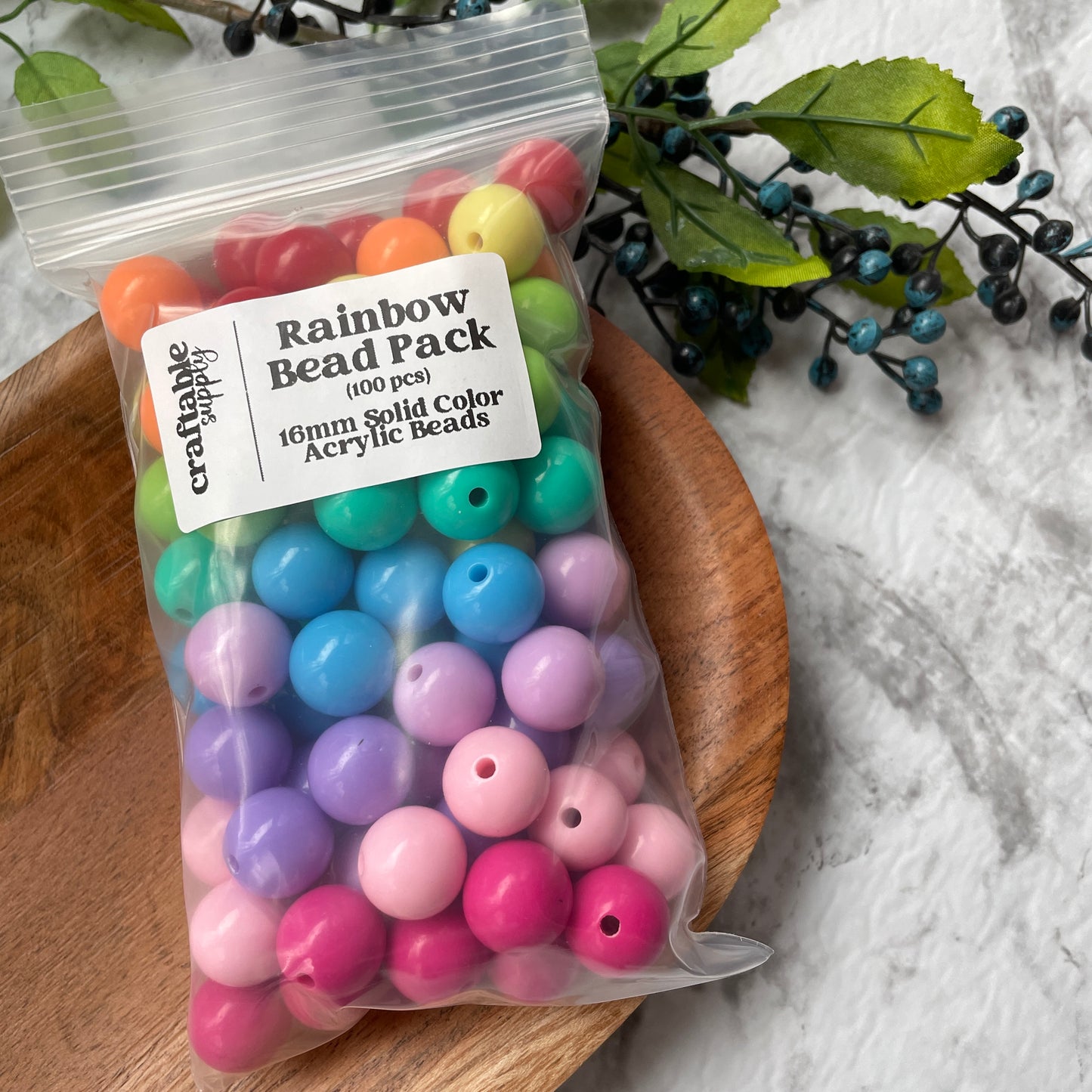 16mm Solid Color Acrylic Bead Rainbow Pack (100pcs)