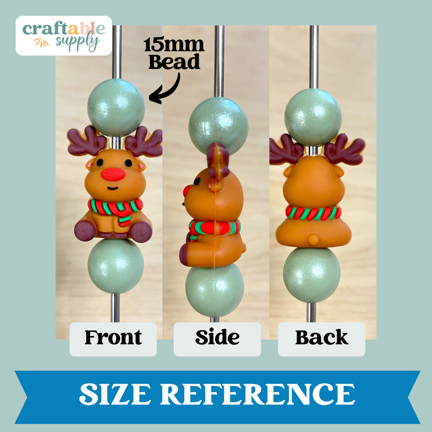 3D Reindeer Silicone Focal Bead