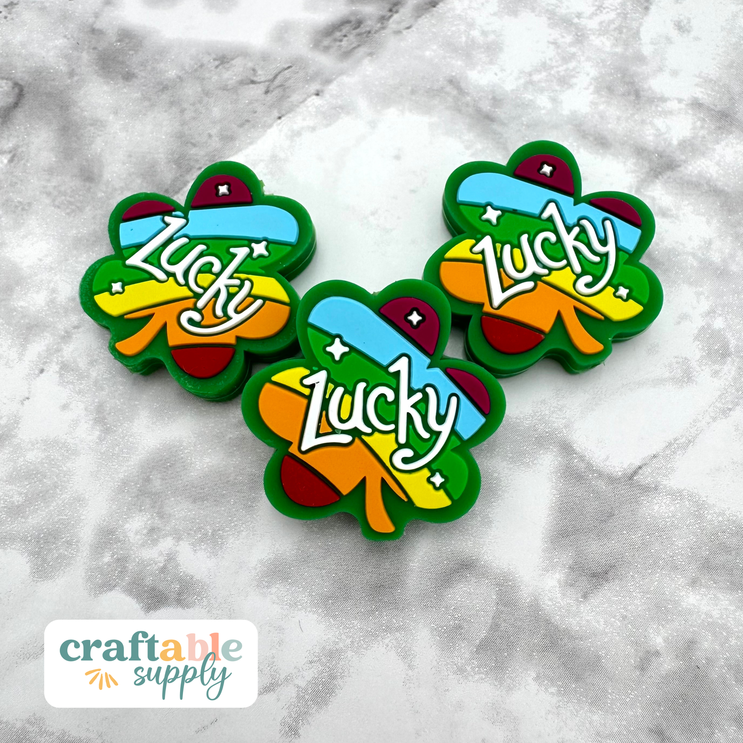 Lucky Rainbow Clover Silicone Focal Bead