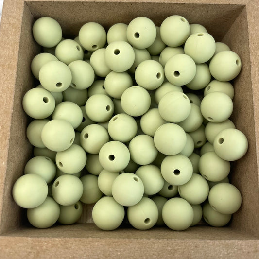 12mm Round Silicone Beads - Lint Green