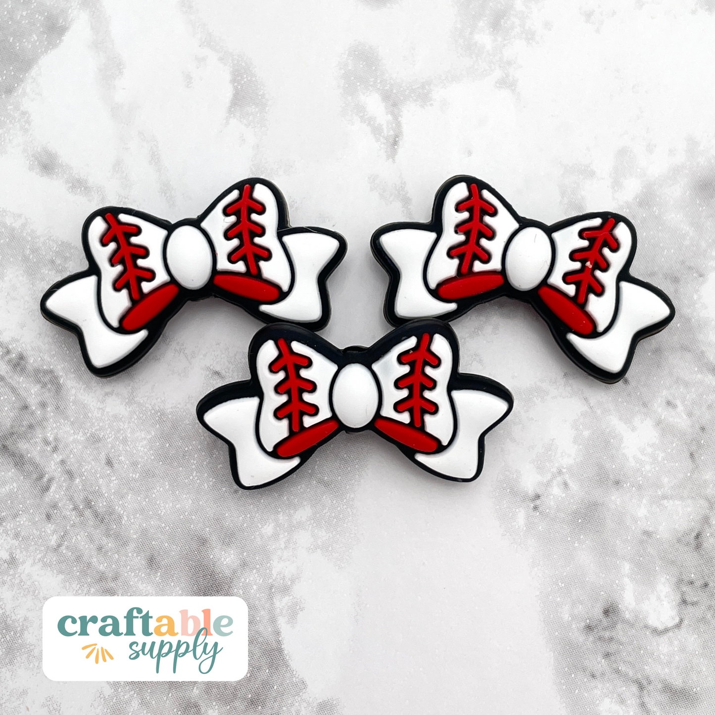 Baseball Bow Silicone Focal Bead