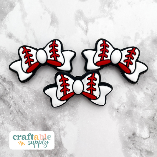 Baseball Bow Silicone Focal Bead