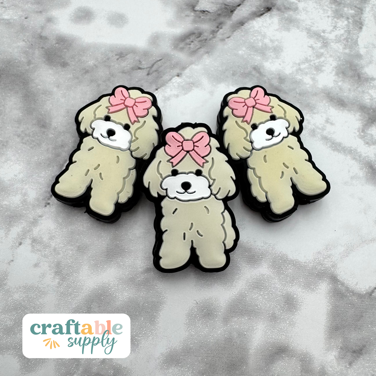 Maltese Dog with Bow Silicone Focal Bead