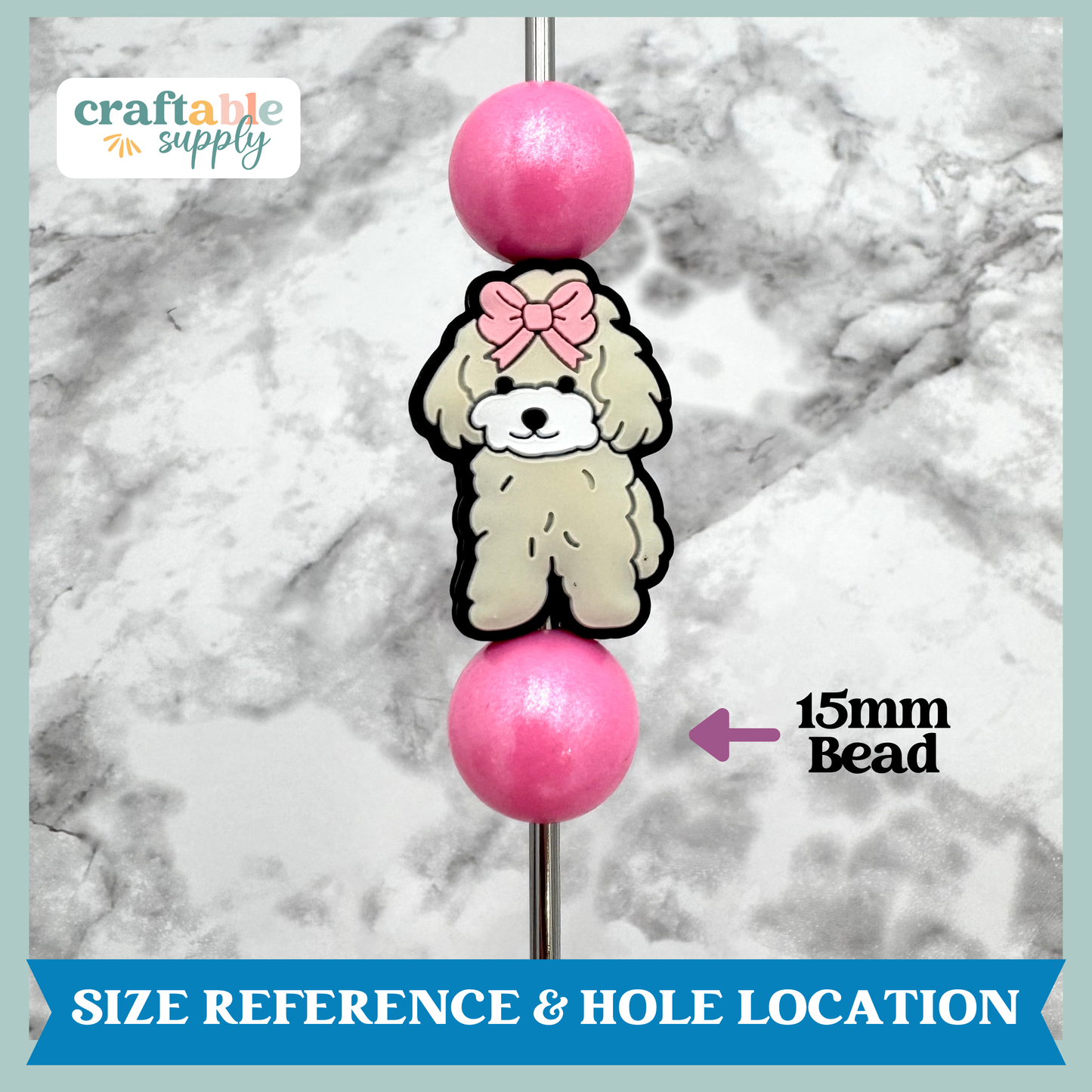 Maltese Dog with Bow Silicone Focal Bead