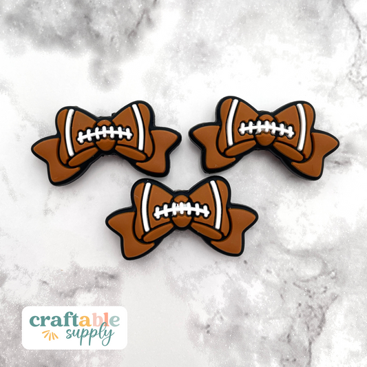 Football Bow Silicone Focal Bead