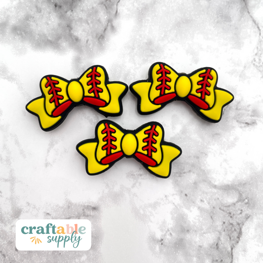 Softball Bow Silicone Focal Bead