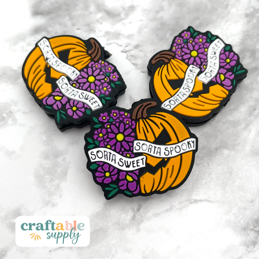 Sorta Spooky Sorta Sweet Pumpkin Halloween Silicone Focal Bead