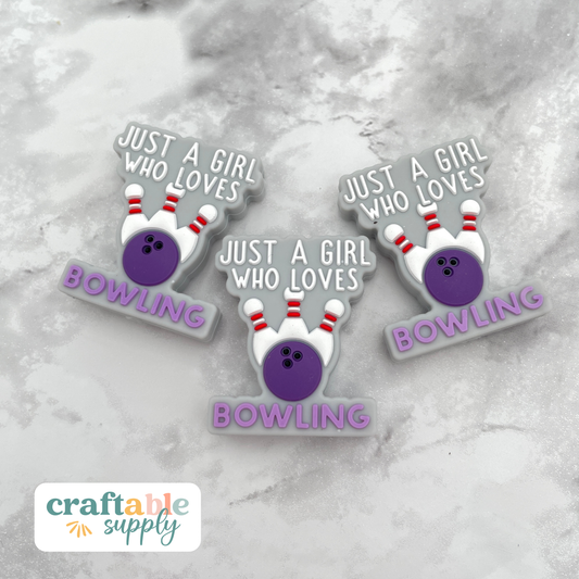 Just a Girl Who Loves Bowling Silicone Focal Bead