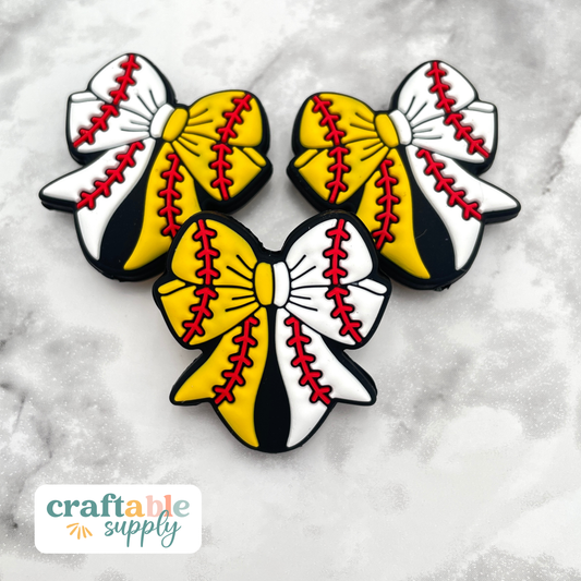 Half Baseball Half Softball Bow Silicone Focal Bead