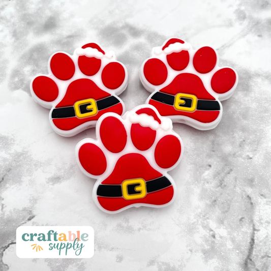 Christmas Paw Silicone Focal Bead