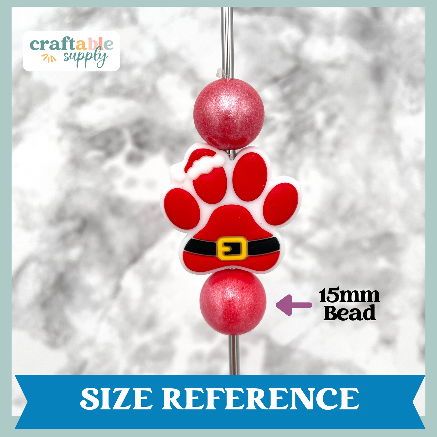 Christmas Paw Silicone Focal Bead