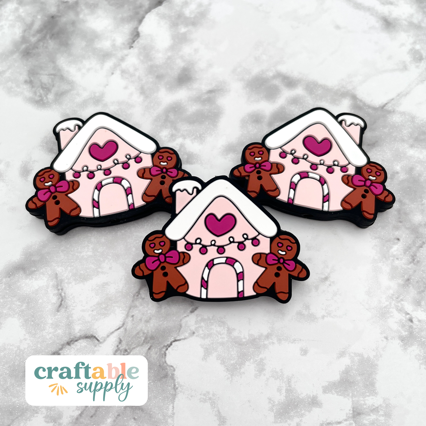 Pink Gingerbread House Silicone Focal Bead