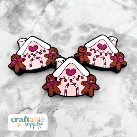 Pink Gingerbread House Silicone Focal Bead