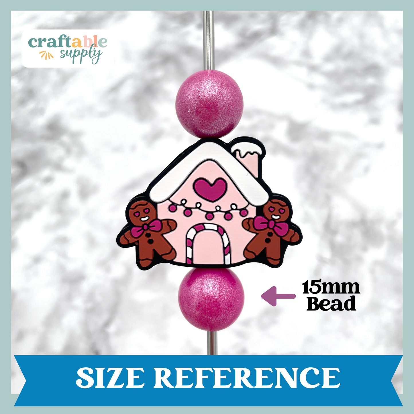 Pink Gingerbread House Silicone Focal Bead