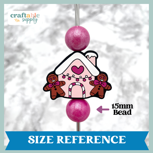 Pink Gingerbread House Silicone Focal Bead