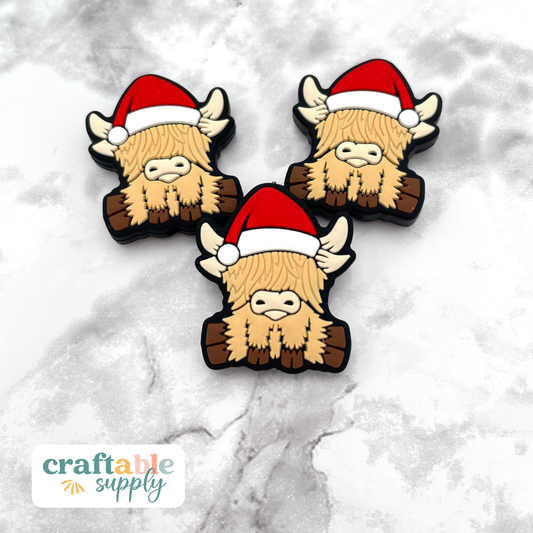 Christmas Highland Cow Silicone Focal Bead