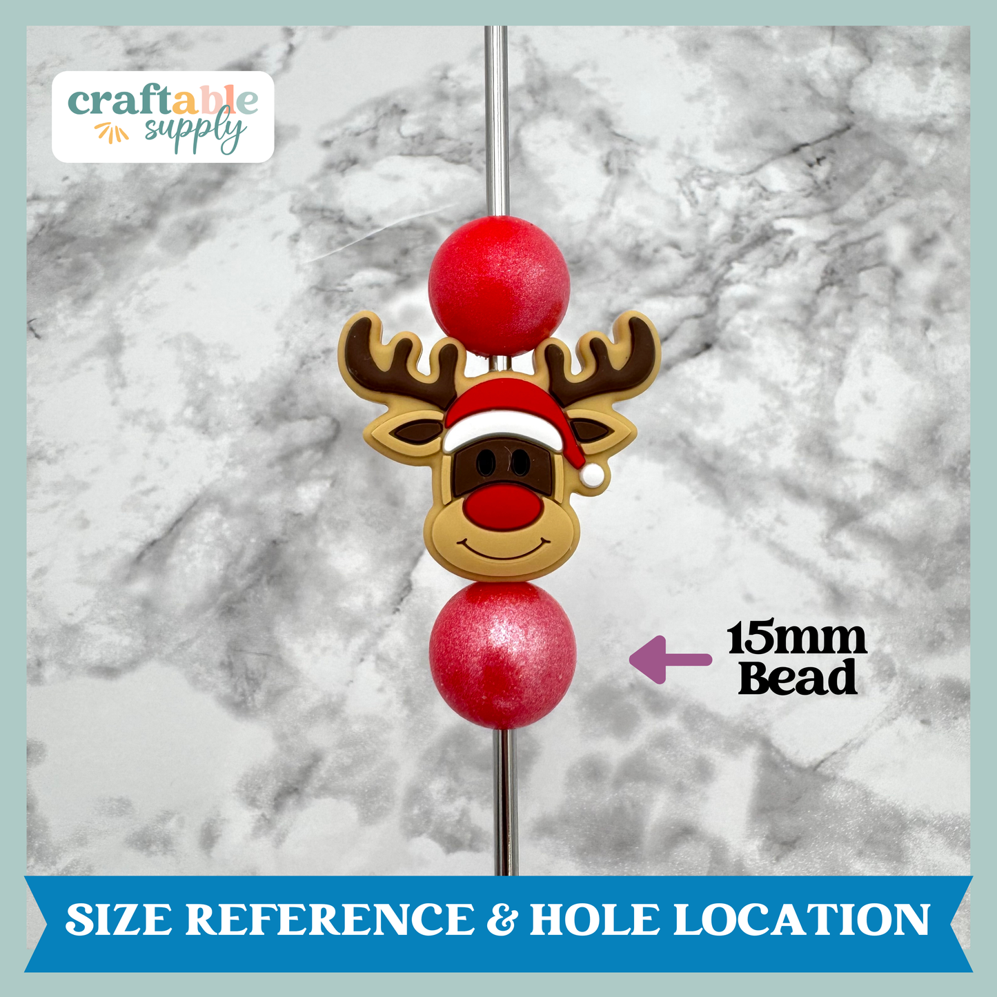 Reindeer Rudolph Head Silicone Focal Bead