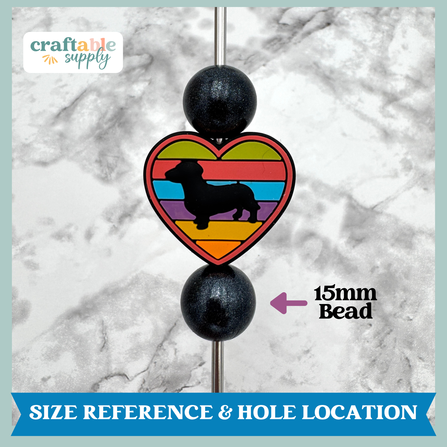 Dachshund Heart Silicone Focal Bead