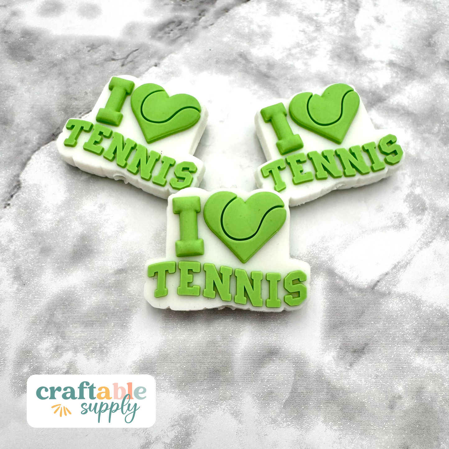 I Love Tennis Heart Soft PVC Focal Bead