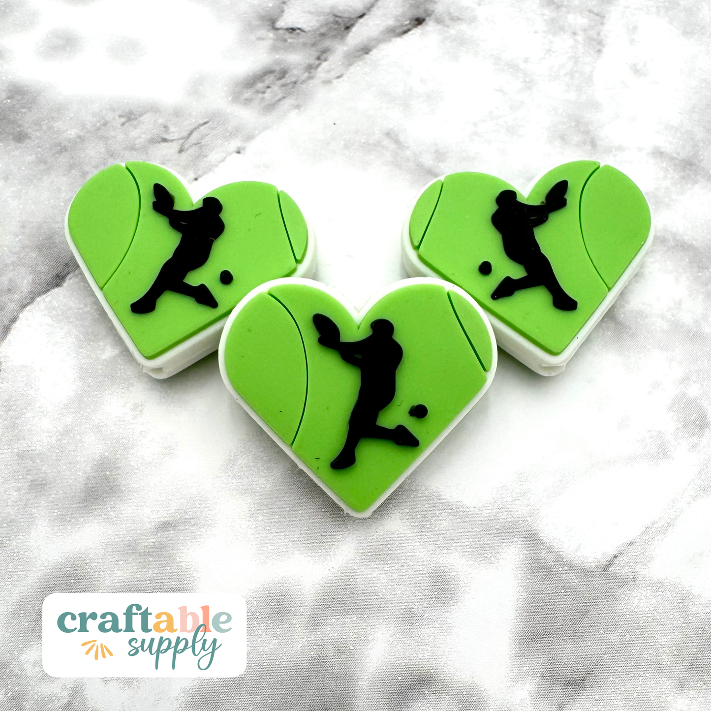 Tennis Player Heart Soft PVC Focal Bead