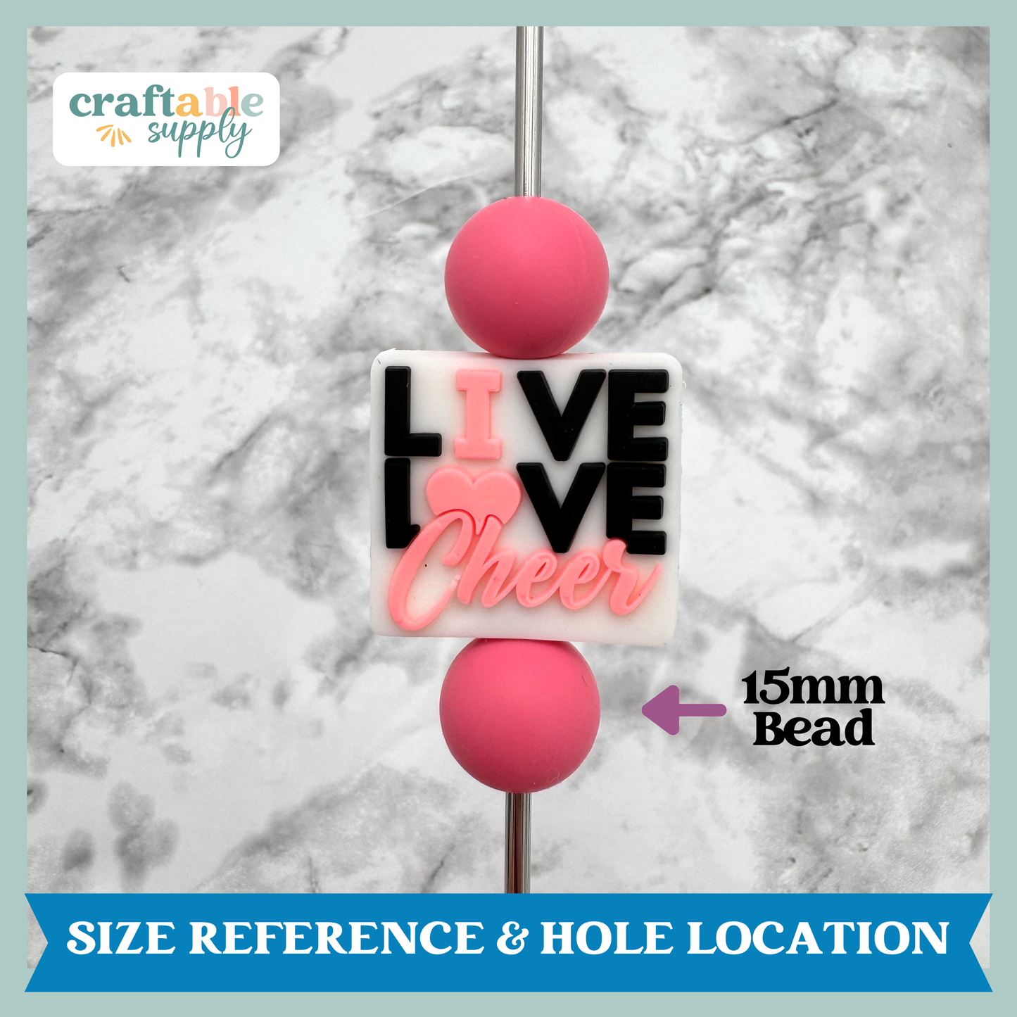 Live Love Cheer Soft PVC Focal Bead