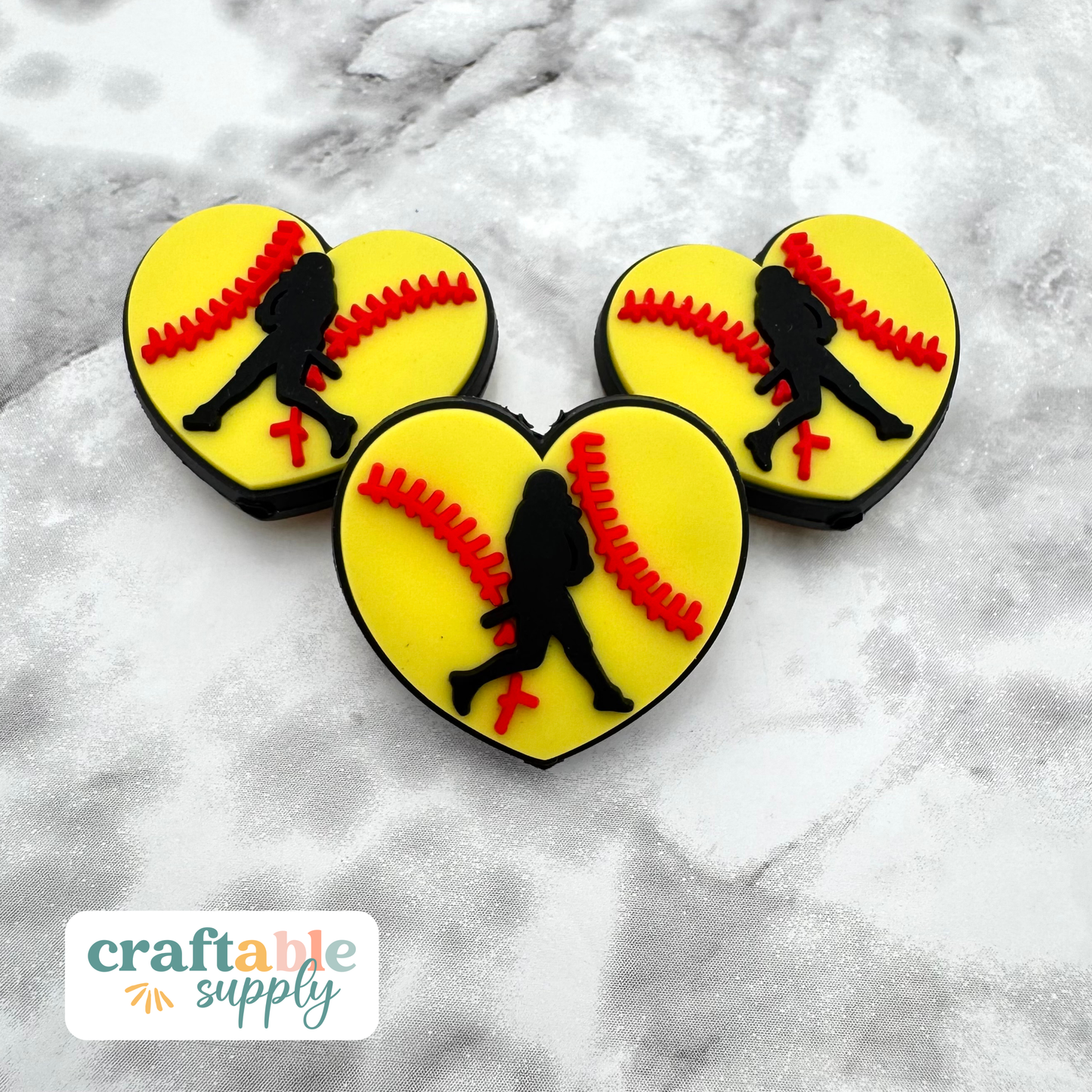 Softball Player Heart Soft PVC Focal Bead