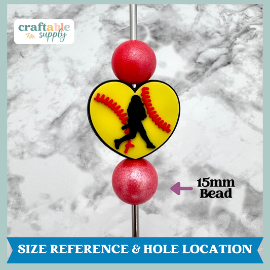 Softball Player Heart Soft PVC Focal Bead