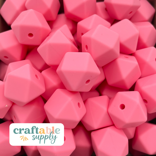 Hex 14mm Silicone Beads - Sakura Pink