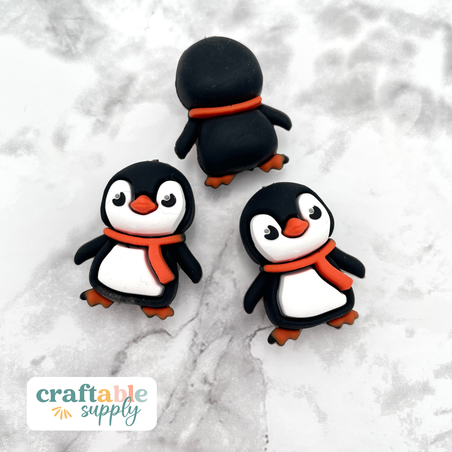3D Winter Penguin Silicone Focal Bead