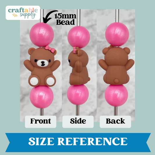3D Teddy Bear with Bow Silicone Focal Bead