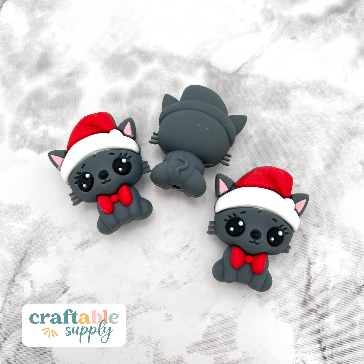 3D Christmas Kitty Cat Silicone Focal Bead