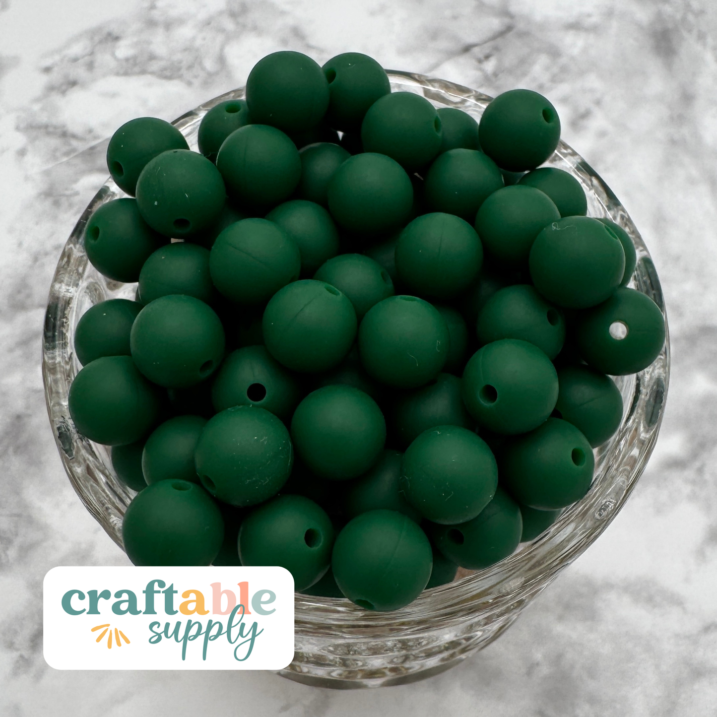 9mm Round Silicone Beads - Forest Green