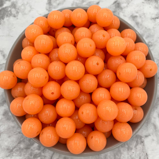 15mm Round Silicone Beads - Orange Jelly Glitter