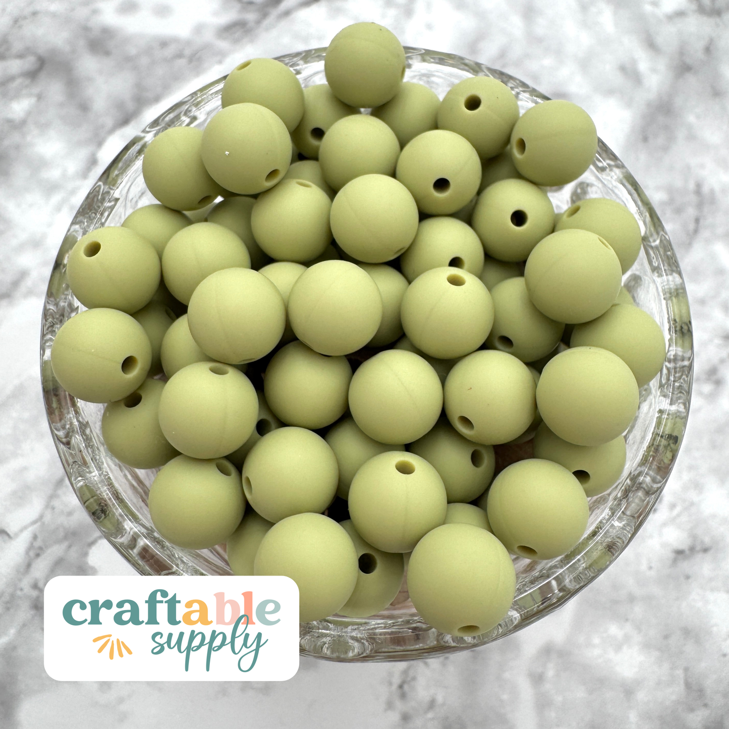 9mm Round Silicone Beads - Lint Green