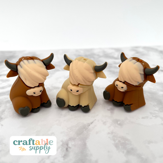 3D Highland Cow Silicone Focal Bead