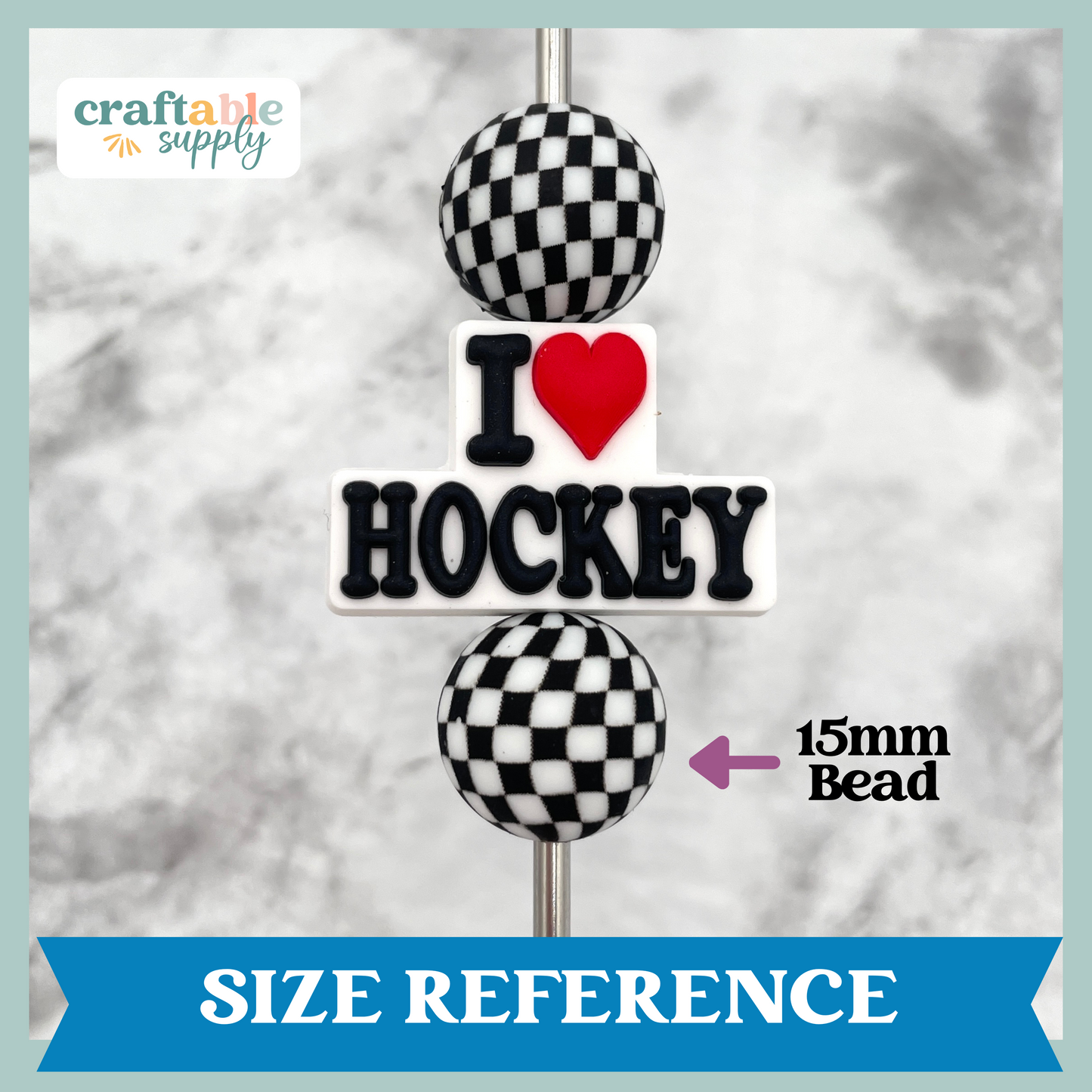 I Love Hockey Soft PVC Focal Bead